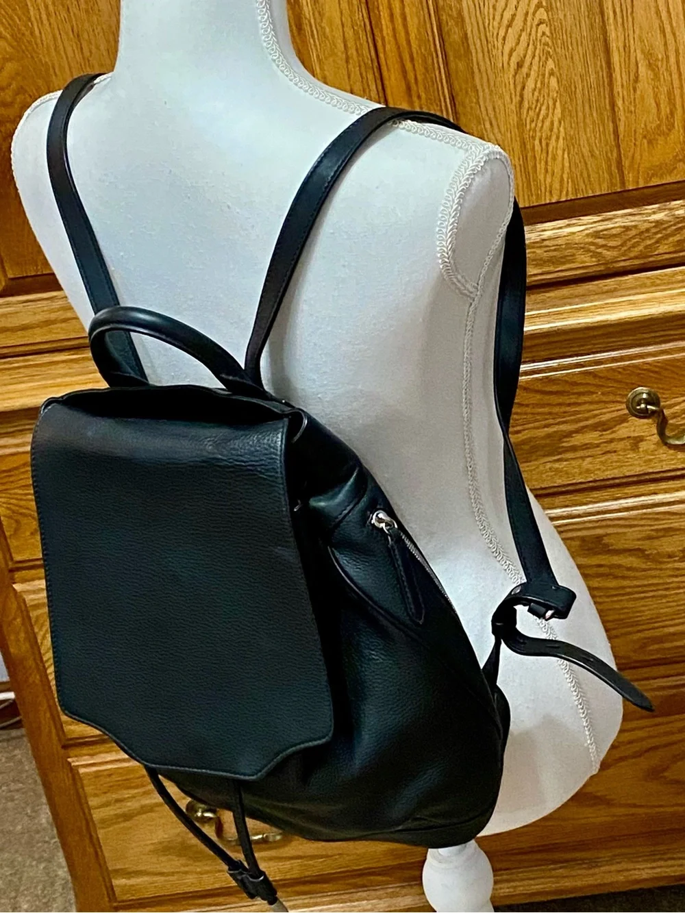 Rag & Bone Pilot Black Leather Backpack Flap Drawstring Top Handle Classic READ*
